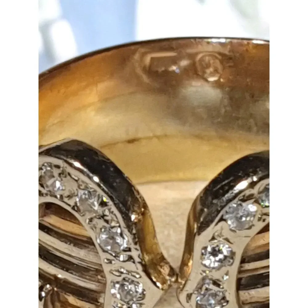 14K Tri-Color Gold Open Cuff Ring Pave Sparkling Stones Statement Bold Design